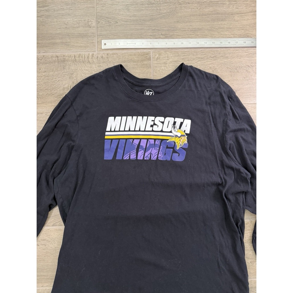Minnesota Vikings Long Sleeve Shirt Mens 3XL Black NFL 47 Brand Graphic Tee - Picture 3 of 13